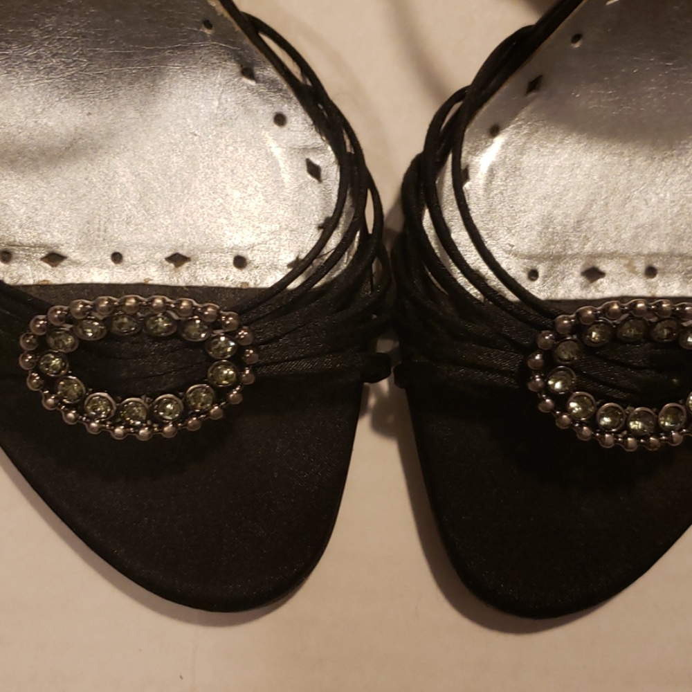 EUC - BCBGirls Sexy Black Satin Rhinestones Heels - Picture 5 of 8